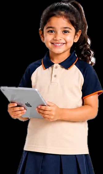 Smiling preschooler holding a tablet