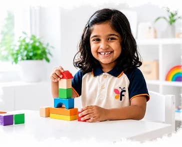 Child building with wooden blocks at a preschool table
